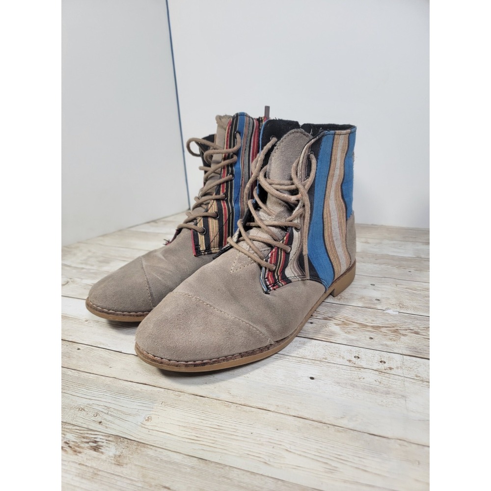 TOMS Size 7.5 Alpa Boots Taupe Suede Striped Colorful Women Walking Casual Work